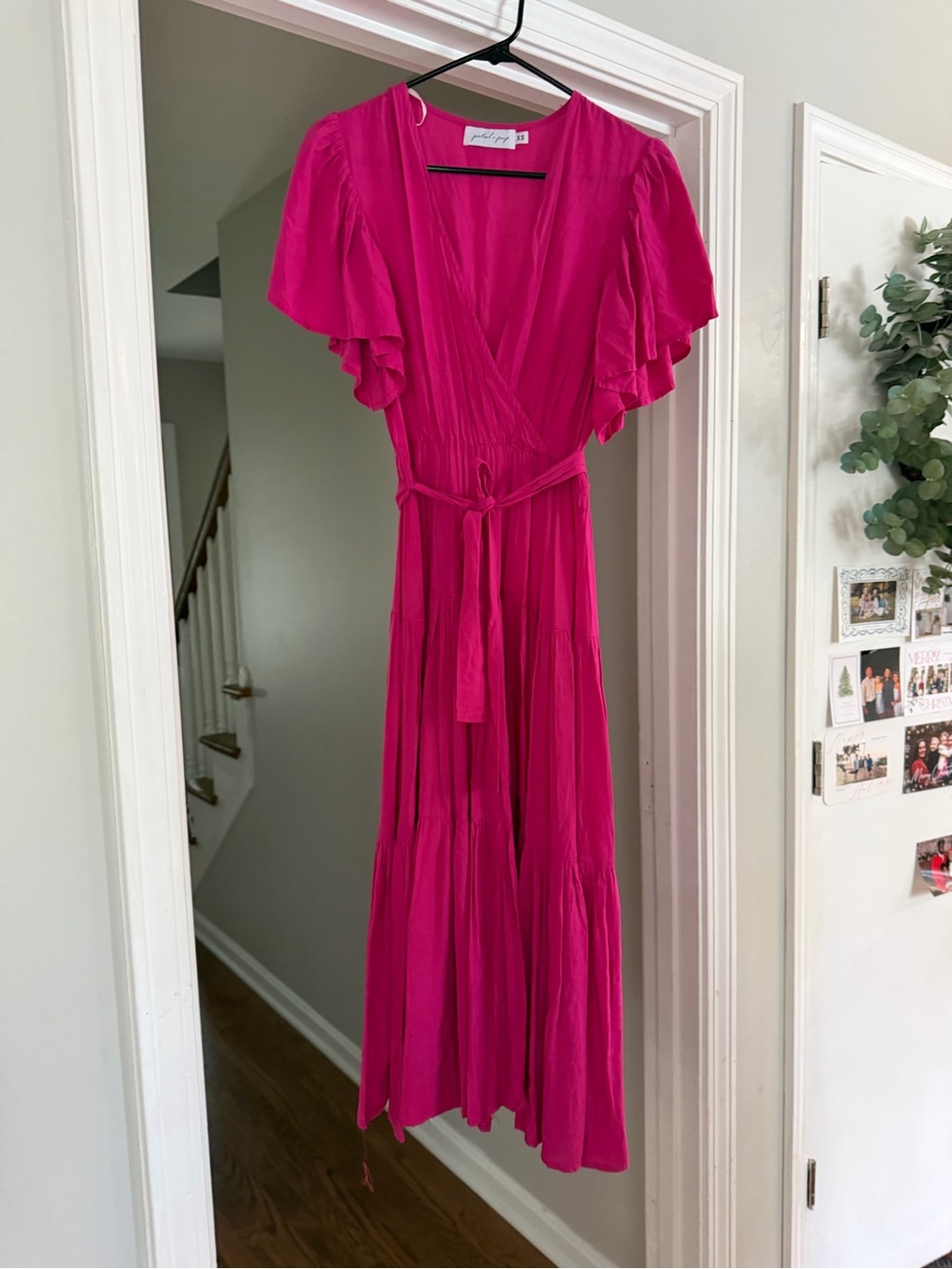Petal & Pup Fuchsia Wrap Maxi Dress with Flutter Sleeves
